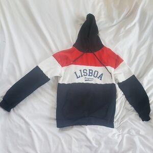 Lisboa Original Striped Hoodie Sweatshirt Red White Black, Adult Sz M (Youth XL)